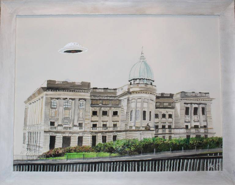 Flying saucer over the Mitchell library image