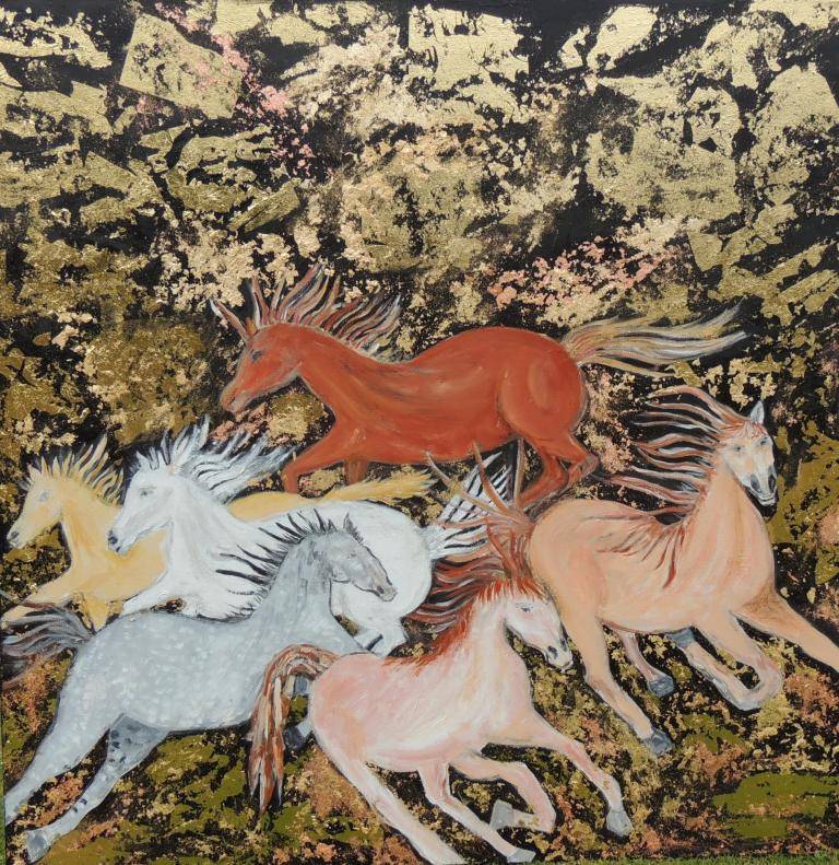 Wild Mustangs with Gold Leaves  image