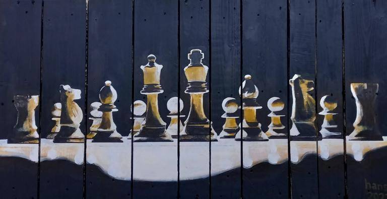 Chess set on wood image