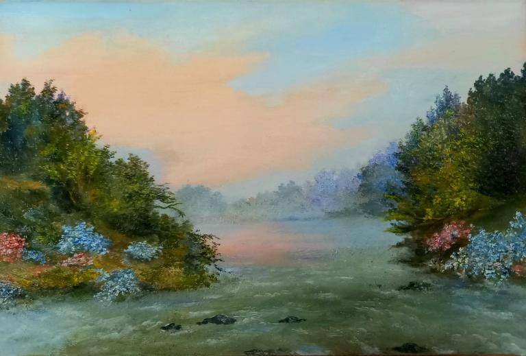 Landschap met stromende rivier image