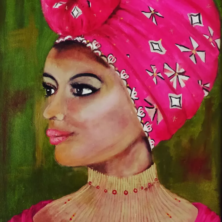 Vrouw met siclaamkleurige hoofddoek  image