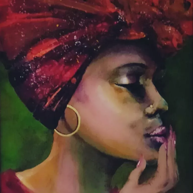 Vrouw met rood gekleurde hoofddoek  image