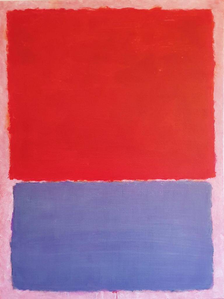 Red over grey  - colorfield painting image