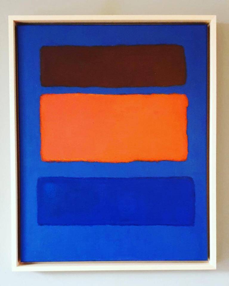 Brown over orange and blue - colorfield painting image