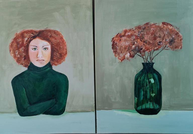 Ginger girl and flowers image