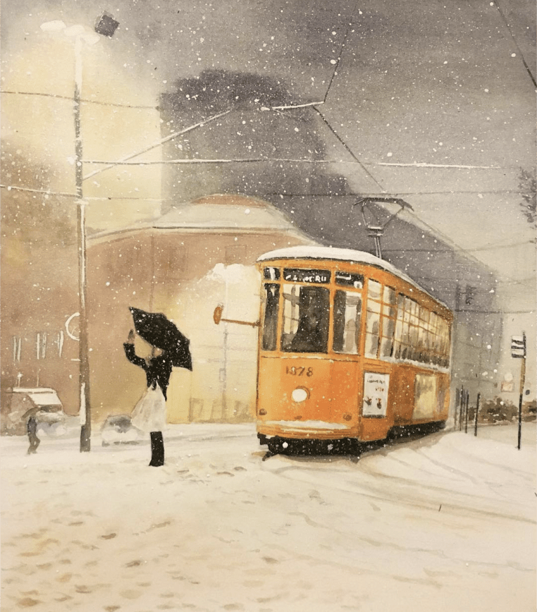 Tram in Milan, winter image