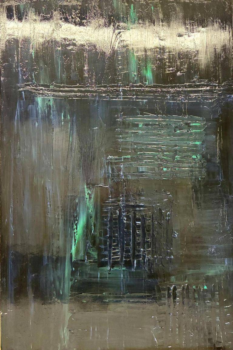 Black with Emerald Green. Dark Material Painting – Light and Reflection · Oil on canvas · 2026 · 100 × 80 cm image