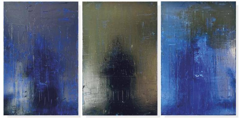 Nos. 5–6–7 Ultramarine and Prussian Blue. Variations in Blue · Oil on canvas · 2026 · 60 × 40 cm each · Triptych image